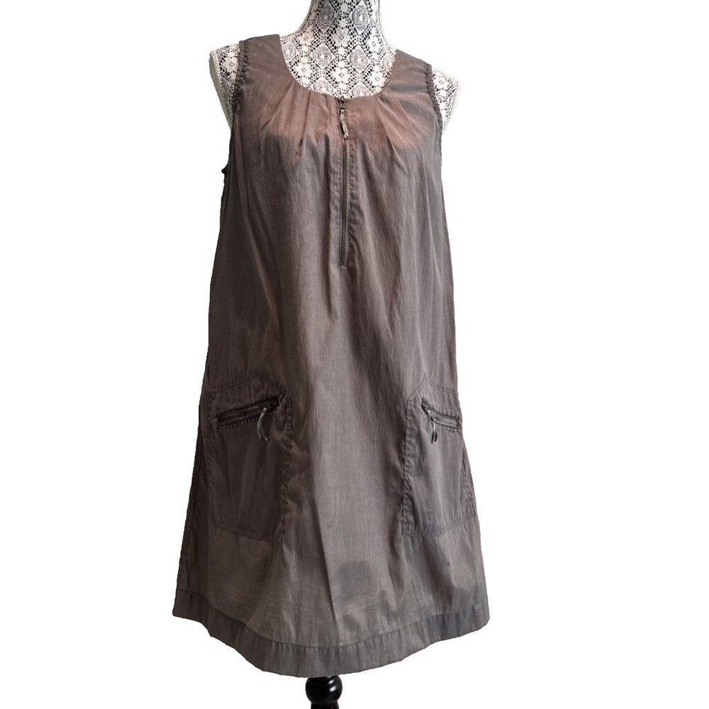 Truly By Part‎ Two Dress size12 Gray/Gold shiny Cotton peasant  Mini Pocket Zip - Picture 2 of 15